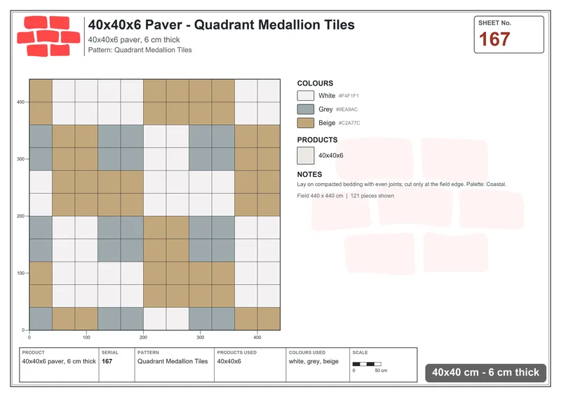 Interlock (Pasco) 40x40 cm · SQ44-167 · Quadrant Medallion Tiles · Laying plan Interlock (Pasco) 40x40 cm · SQ44-167 · Quadrant Medallion Tiles · Laying plan
