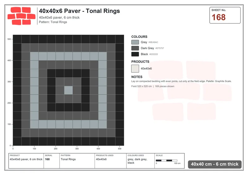 Interlock (Pasco) 40x40 cm · SQ44-168 · Tonal Rings · Laying plan Interlock (Pasco) 40x40 cm · SQ44-168 · Tonal Rings · Laying plan