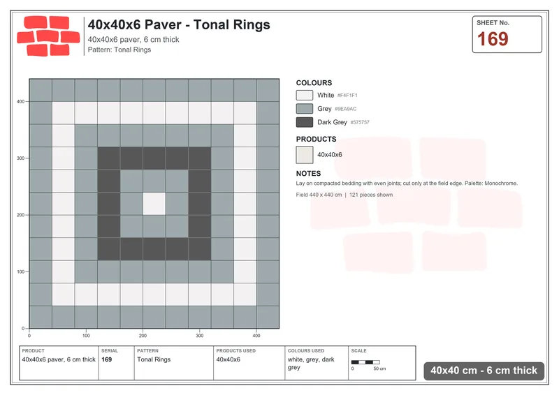Interlock (Pasco) 40x40 cm · SQ44-169 · Tonal Rings · Laying plan Interlock (Pasco) 40x40 cm · SQ44-169 · Tonal Rings · Laying plan