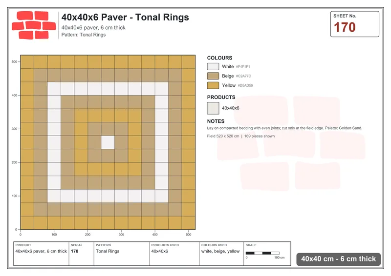 Interlock (Pasco) 40x40 cm · SQ44-170 · Tonal Rings · Laying plan Interlock (Pasco) 40x40 cm · SQ44-170 · Tonal Rings · Laying plan