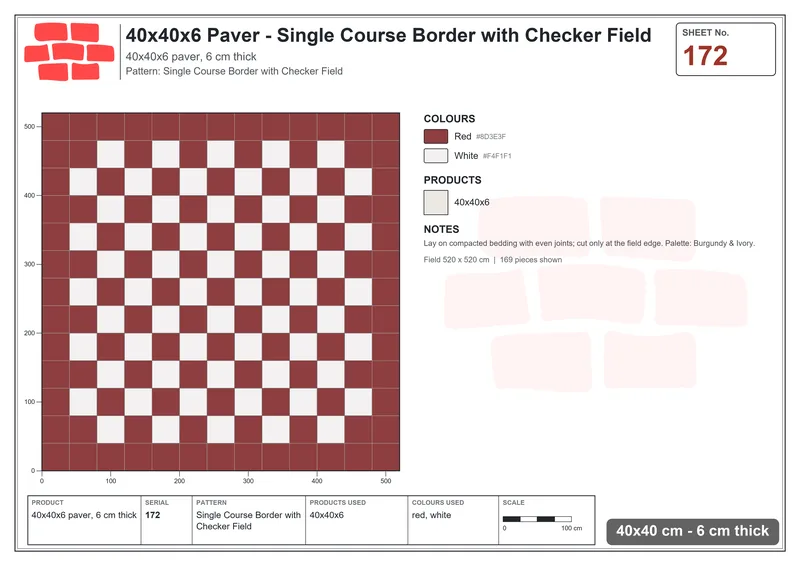 Interlock (Pasco) 40x40 cm · SQ44-172 · Single Course Border with Checker Field · Laying plan Interlock (Pasco) 40x40 cm · SQ44-172 · Single Course Border with Checker Field · Laying plan