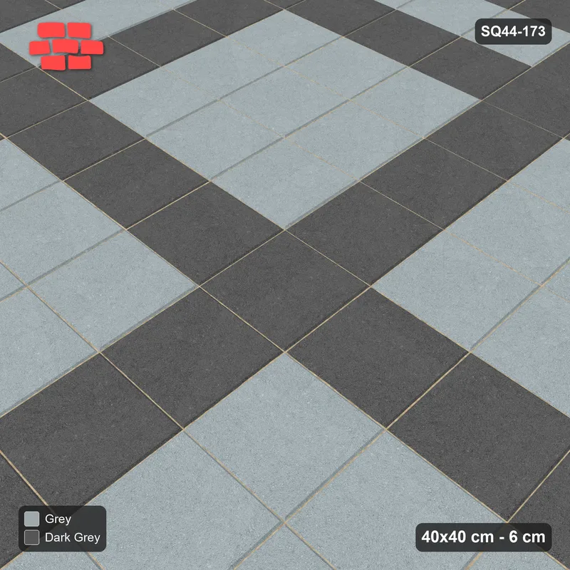 Interlock (Pasco) 40x40 cm · SQ44-173 · Single Course Border with Plaza Grid Field · Side view Interlock (Pasco) 40x40 cm · SQ44-173 · Single Course Border with Plaza Grid Field · Side view
