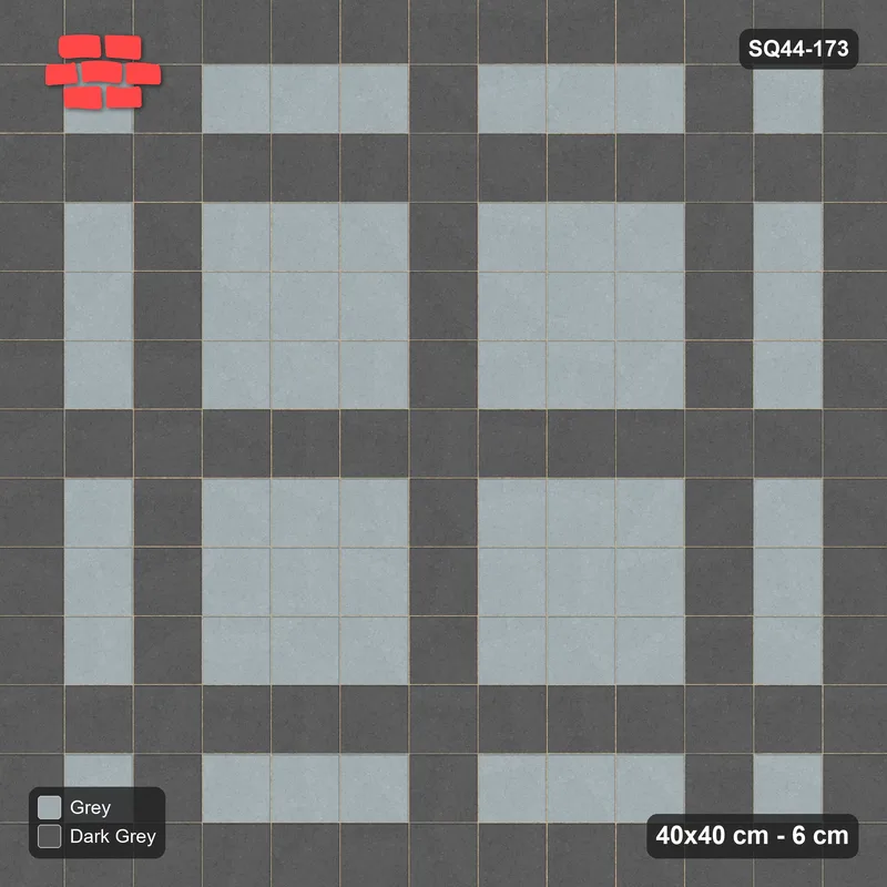 Interlock (Pasco) 40x40 cm · SQ44-173 · Single Course Border with Plaza Grid Field · Top view Interlock (Pasco) 40x40 cm · SQ44-173 · Single Course Border with Plaza Grid Field · Top view
