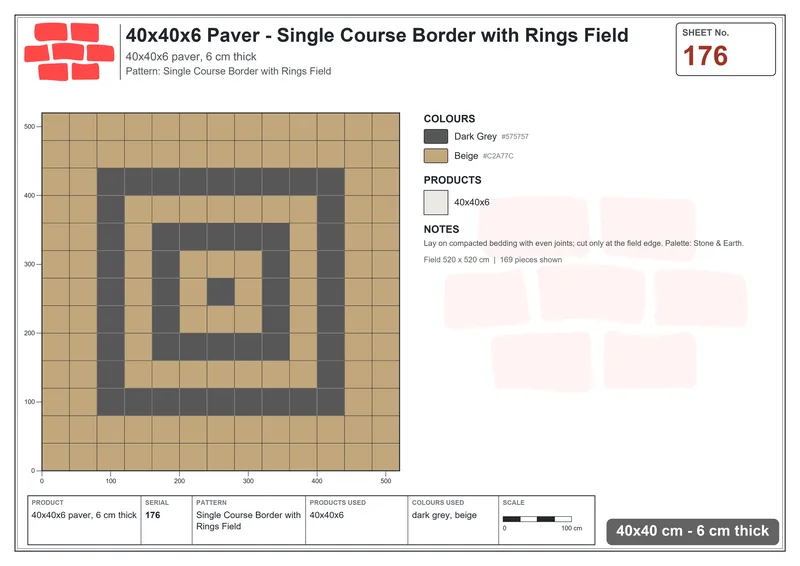 Interlock (Pasco) 40x40 cm · SQ44-176 · Single Course Border with Rings Field · Laying plan Interlock (Pasco) 40x40 cm · SQ44-176 · Single Course Border with Rings Field · Laying plan