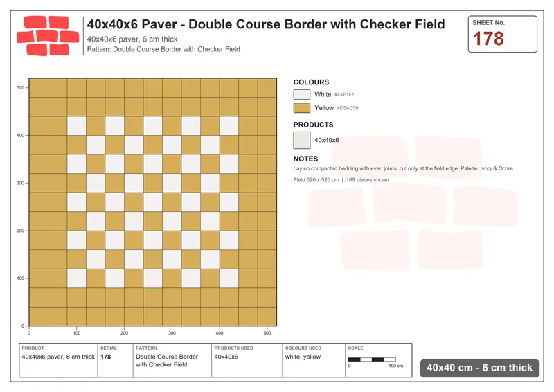 Interlock (Pasco) 40x40 cm · SQ44-178 · Double Course Border with Checker Field · Laying plan Interlock (Pasco) 40x40 cm · SQ44-178 · Double Course Border with Checker Field · Laying plan