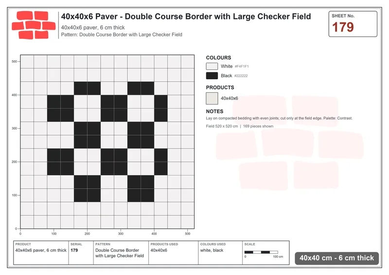 Interlock (Pasco) 40x40 cm · SQ44-179 · Double Course Border with Large Checker Field · Laying plan Interlock (Pasco) 40x40 cm · SQ44-179 · Double Course Border with Large Checker Field · Laying plan