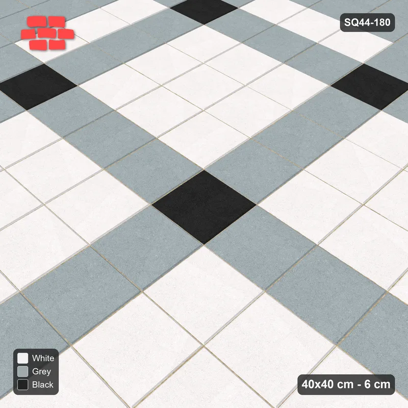 Interlock (Pasco) 40x40 cm · SQ44-180 · Double Course Border with Corner-Accent Grid Field · Side view Interlock (Pasco) 40x40 cm · SQ44-180 · Double Course Border with Corner-Accent Grid Field · Side view