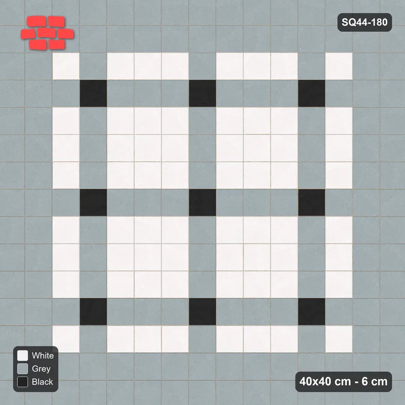 Interlock (Pasco) 40x40 cm · SQ44-180 · Double Course Border with Corner-Accent Grid Field · Top view Interlock (Pasco) 40x40 cm · SQ44-180 · Double Course Border with Corner-Accent Grid Field · Top view