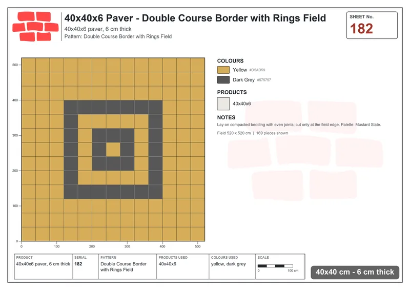 Interlock (Pasco) 40x40 cm · SQ44-182 · Double Course Border with Rings Field · Laying plan Interlock (Pasco) 40x40 cm · SQ44-182 · Double Course Border with Rings Field · Laying plan