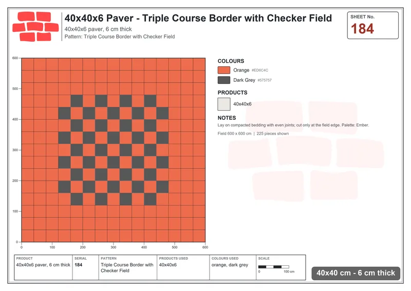 Interlock (Pasco) 40x40 cm · SQ44-184 · Triple Course Border with Checker Field · Laying plan Interlock (Pasco) 40x40 cm · SQ44-184 · Triple Course Border with Checker Field · Laying plan