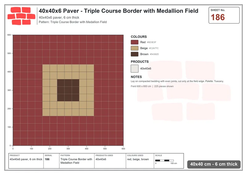 Interlock (Pasco) 40x40 cm · SQ44-186 · Triple Course Border with Medallion Field · Laying plan Interlock (Pasco) 40x40 cm · SQ44-186 · Triple Course Border with Medallion Field · Laying plan
