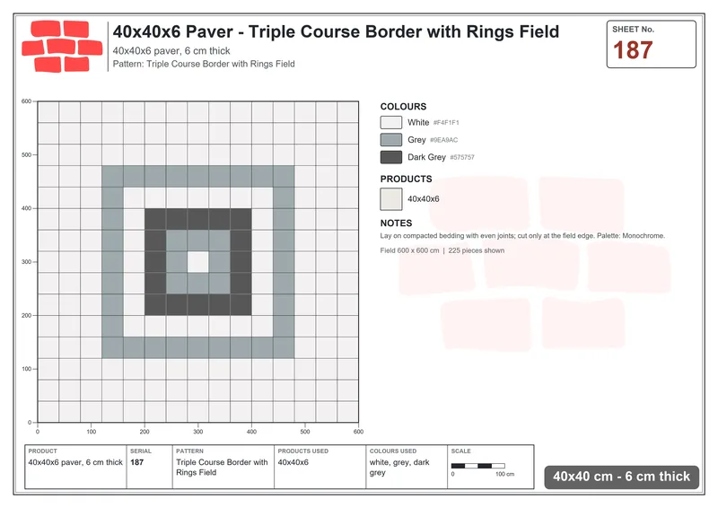 Interlock (Pasco) 40x40 cm · SQ44-187 · Triple Course Border with Rings Field · Laying plan Interlock (Pasco) 40x40 cm · SQ44-187 · Triple Course Border with Rings Field · Laying plan