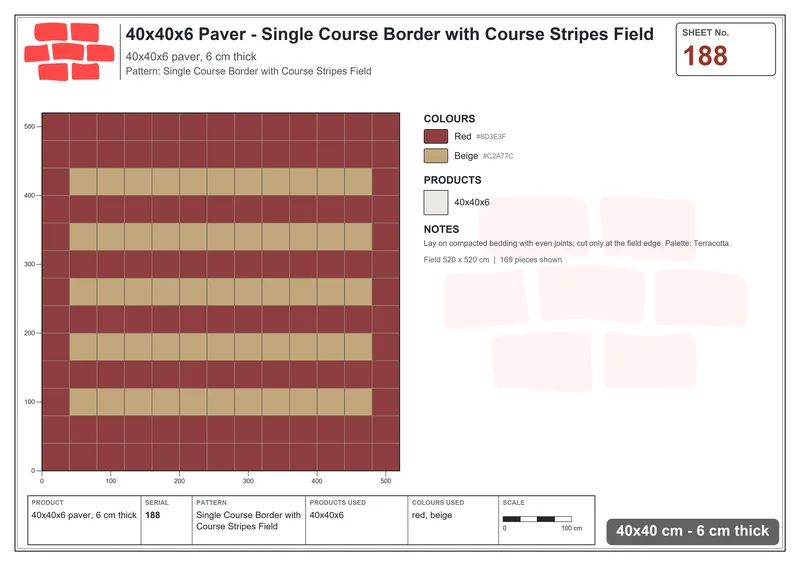 Interlock (Pasco) 40x40 cm · SQ44-188 · Single Course Border with Course Stripes Field · Laying plan Interlock (Pasco) 40x40 cm · SQ44-188 · Single Course Border with Course Stripes Field · Laying plan