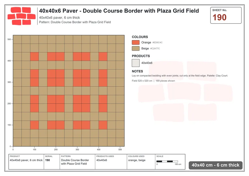 Interlock (Pasco) 40x40 cm · SQ44-190 · Double Course Border with Plaza Grid Field · Laying plan Interlock (Pasco) 40x40 cm · SQ44-190 · Double Course Border with Plaza Grid Field · Laying plan