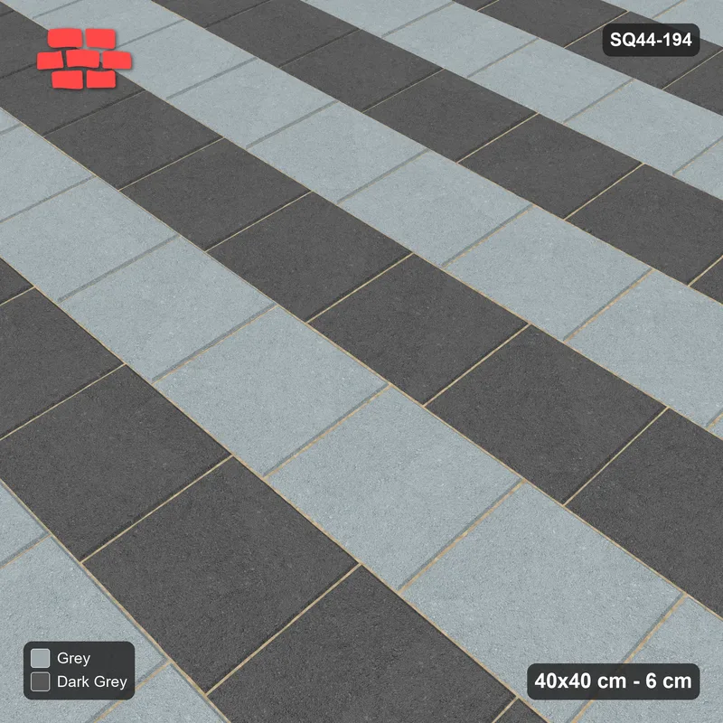 Interlock (Pasco) 40x40 cm · SQ44-194 · Quarter-Offset Running Bond, Alternate Courses · Side view Interlock (Pasco) 40x40 cm · SQ44-194 · Quarter-Offset Running Bond, Alternate Courses · Side view