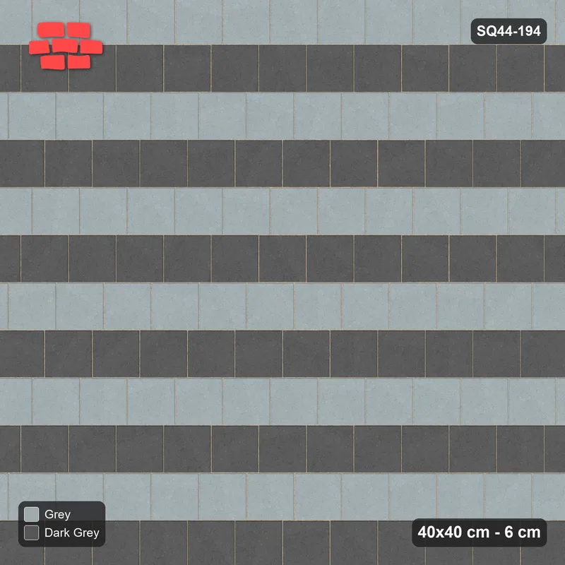 Interlock (Pasco) 40x40 cm · SQ44-194 · Quarter-Offset Running Bond, Alternate Courses · Top view Interlock (Pasco) 40x40 cm · SQ44-194 · Quarter-Offset Running Bond, Alternate Courses · Top view