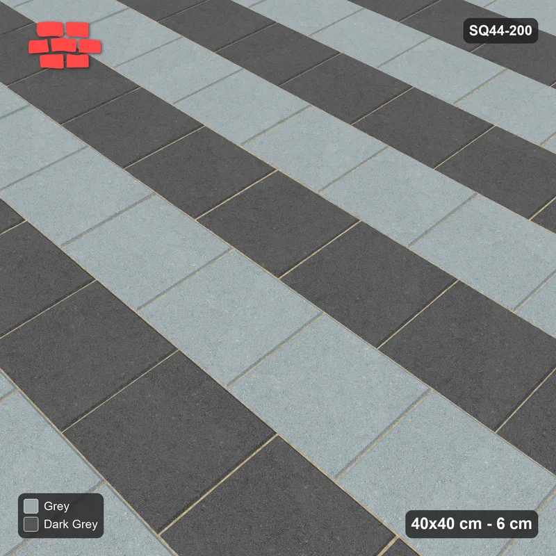 Interlock (Pasco) 40x40 cm · SQ44-200 · Running Bond Alternate Courses · Side view Interlock (Pasco) 40x40 cm · SQ44-200 · Running Bond Alternate Courses · Side view