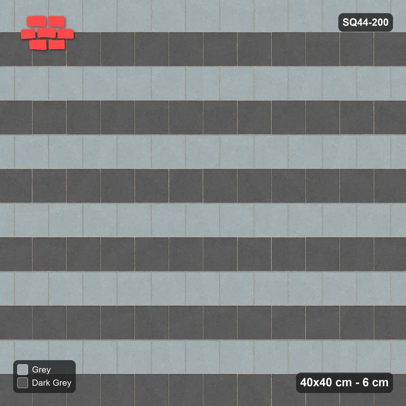 Interlock (Pasco) 40x40 cm · SQ44-200 · Running Bond Alternate Courses · Top view Interlock (Pasco) 40x40 cm · SQ44-200 · Running Bond Alternate Courses · Top view