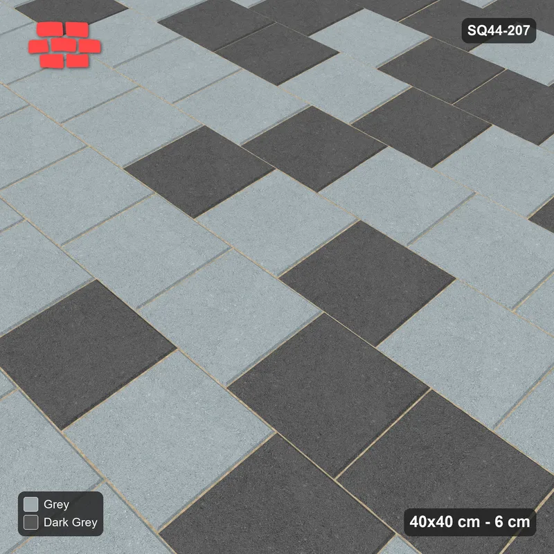 Interlock (Pasco) 40x40 cm · SQ44-207 · Running Bond Tonal Blend · Side view Interlock (Pasco) 40x40 cm · SQ44-207 · Running Bond Tonal Blend · Side view