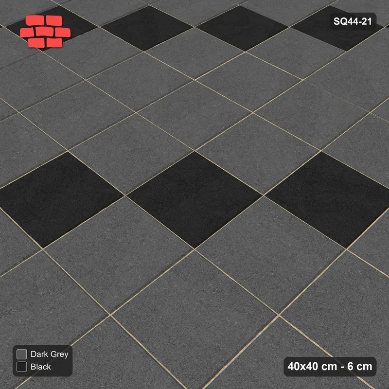 Interlock (Pasco) 40x40 cm · SQ44-21 · Stack Bond Diagonal Line Course · Side view Interlock (Pasco) 40x40 cm · SQ44-21 · Stack Bond Diagonal Line Course · Side view