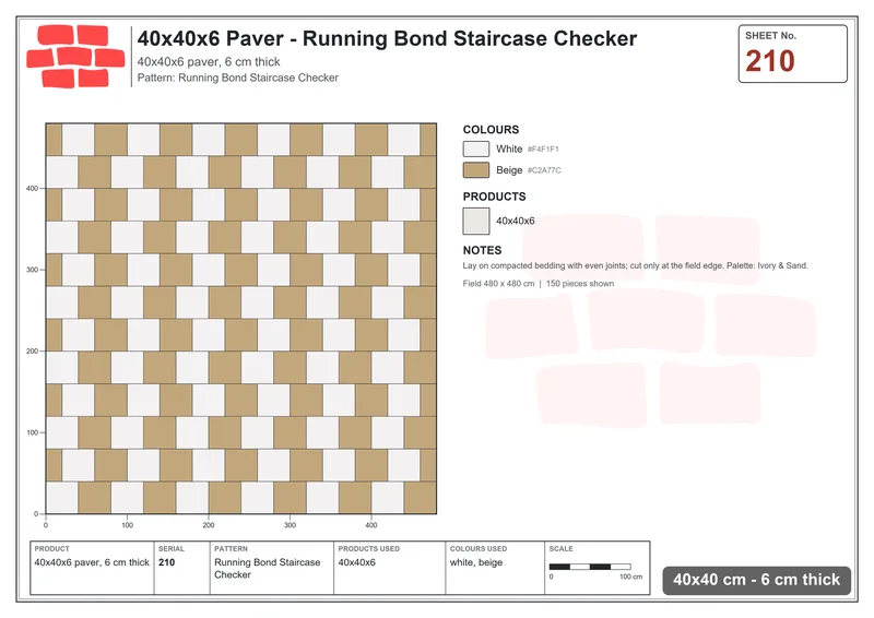 Interlock (Pasco) 40x40 cm · SQ44-210 · Running Bond Staircase Checker · Laying plan Interlock (Pasco) 40x40 cm · SQ44-210 · Running Bond Staircase Checker · Laying plan