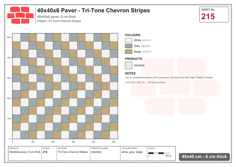 Interlock (Pasco) 40x40 cm · SQ44-215 · Tri-Tone Chevron Stripes · Laying plan Interlock (Pasco) 40x40 cm · SQ44-215 · Tri-Tone Chevron Stripes · Laying plan