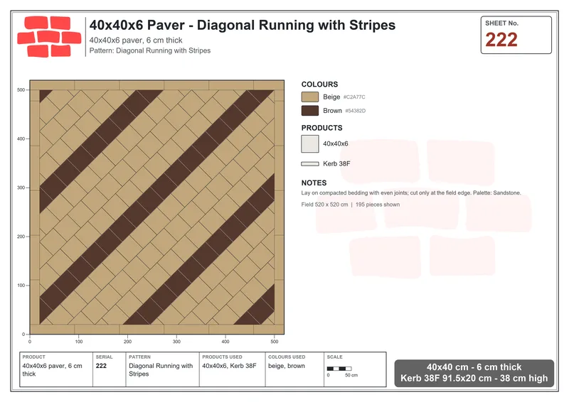 Interlock (Pasco) 40x40 cm · SQ44-222 · Diagonal Running with Stripes · Laying plan Interlock (Pasco) 40x40 cm · SQ44-222 · Diagonal Running with Stripes · Laying plan