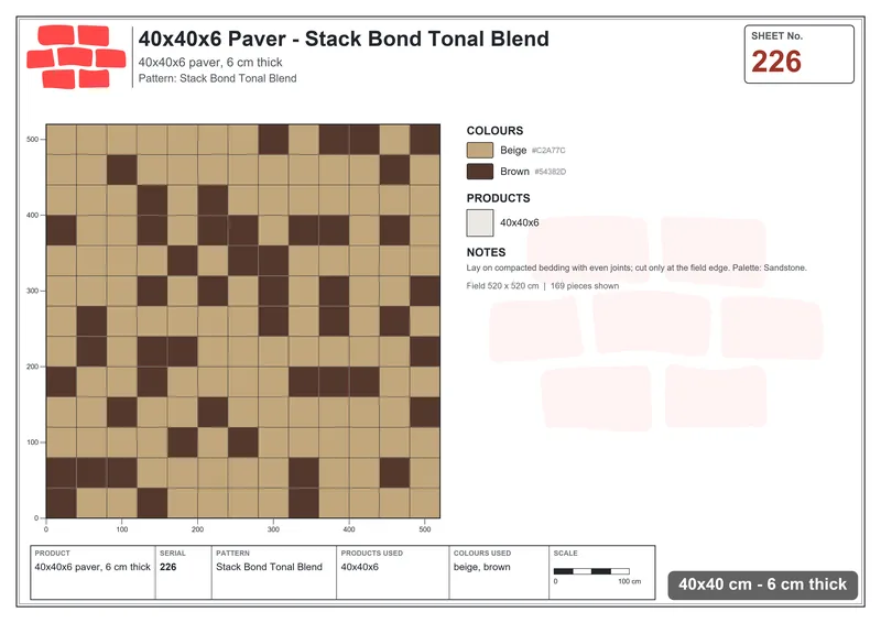 Interlock (Pasco) 40x40 cm · SQ44-226 · Stack Bond Tonal Blend · Laying plan Interlock (Pasco) 40x40 cm · SQ44-226 · Stack Bond Tonal Blend · Laying plan