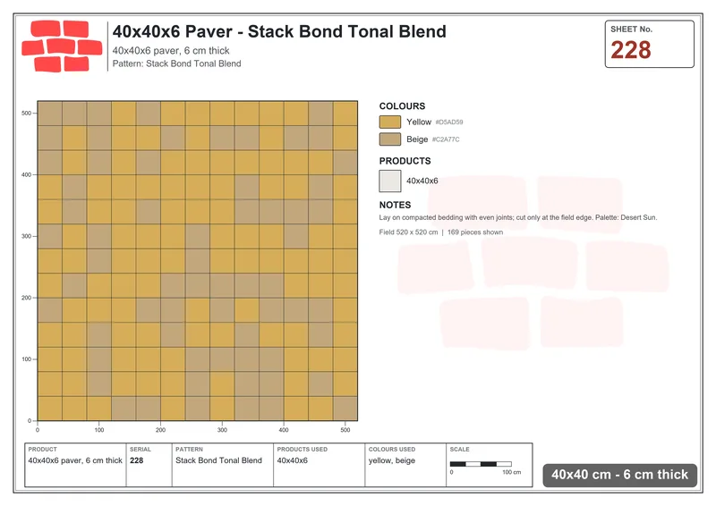 Interlock (Pasco) 40x40 cm · SQ44-228 · Stack Bond Tonal Blend · Laying plan Interlock (Pasco) 40x40 cm · SQ44-228 · Stack Bond Tonal Blend · Laying plan