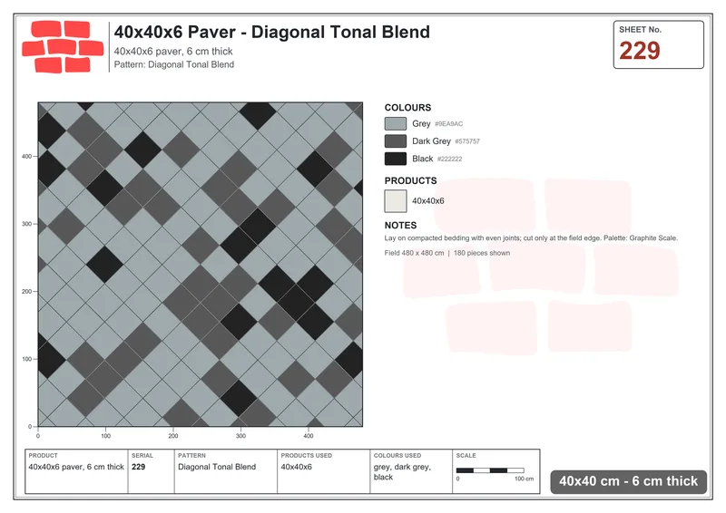 Interlock (Pasco) 40x40 cm · SQ44-229 · Diagonal Tonal Blend · Laying plan Interlock (Pasco) 40x40 cm · SQ44-229 · Diagonal Tonal Blend · Laying plan