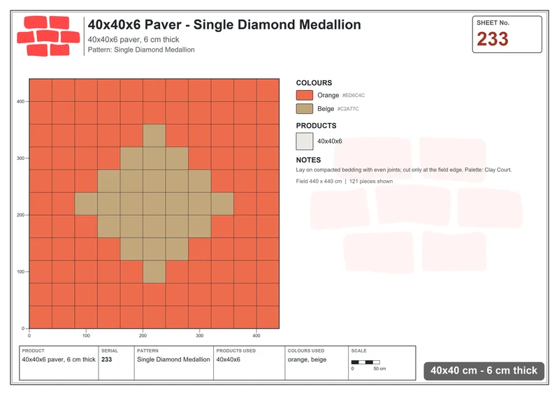Interlock (Pasco) 40x40 cm · SQ44-233 · Single Diamond Medallion · Laying plan Interlock (Pasco) 40x40 cm · SQ44-233 · Single Diamond Medallion · Laying plan