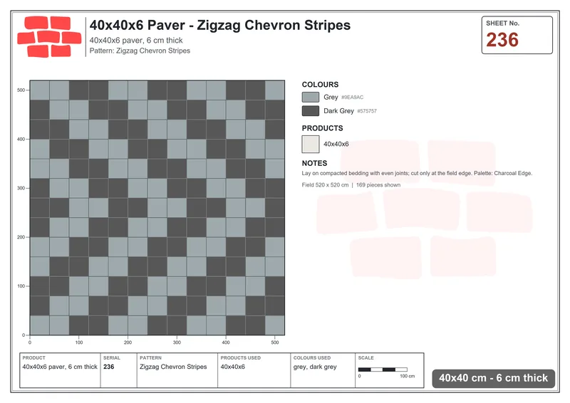 Interlock (Pasco) 40x40 cm · SQ44-236 · Zigzag Chevron Stripes · Laying plan Interlock (Pasco) 40x40 cm · SQ44-236 · Zigzag Chevron Stripes · Laying plan