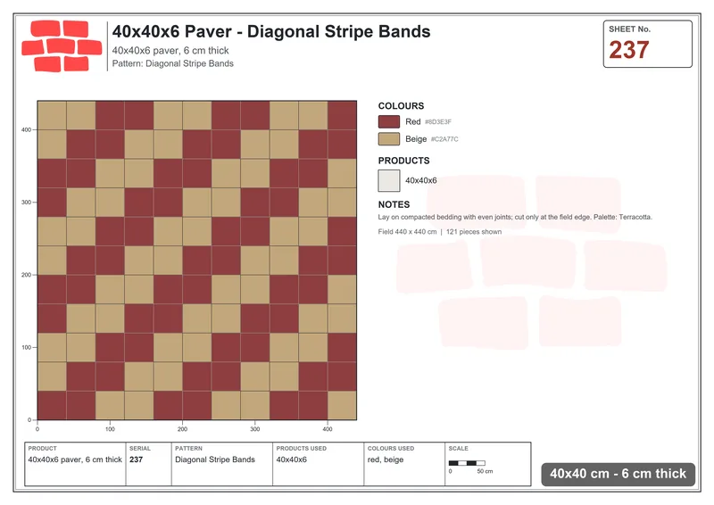 Interlock (Pasco) 40x40 cm · SQ44-237 · Diagonal Stripe Bands · Laying plan Interlock (Pasco) 40x40 cm · SQ44-237 · Diagonal Stripe Bands · Laying plan