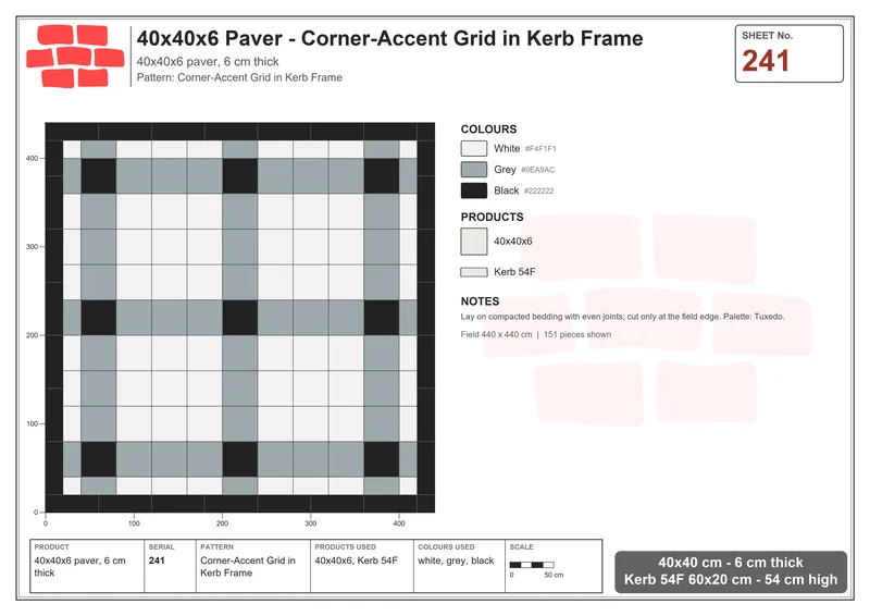 Interlock (Pasco) 40x40 cm · SQ44-241 · Corner-Accent Grid in Kerb Frame · Laying plan Interlock (Pasco) 40x40 cm · SQ44-241 · Corner-Accent Grid in Kerb Frame · Laying plan