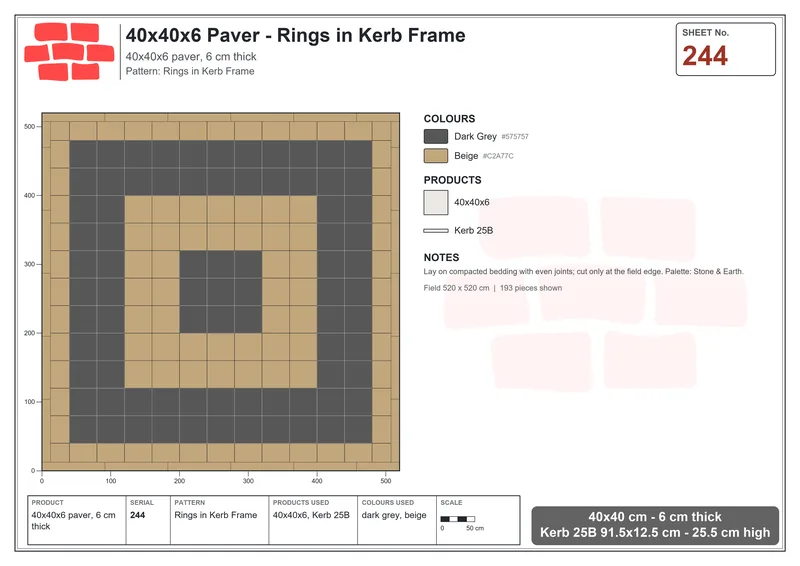 Interlock (Pasco) 40x40 cm · SQ44-244 · Rings in Kerb Frame · Laying plan Interlock (Pasco) 40x40 cm · SQ44-244 · Rings in Kerb Frame · Laying plan