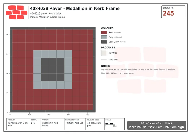 Interlock (Pasco) 40x40 cm · SQ44-245 · Medallion in Kerb Frame · Laying plan Interlock (Pasco) 40x40 cm · SQ44-245 · Medallion in Kerb Frame · Laying plan