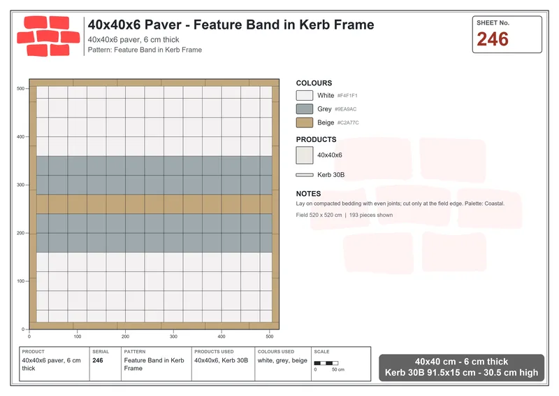 Interlock (Pasco) 40x40 cm · SQ44-246 · Feature Band in Kerb Frame · Laying plan Interlock (Pasco) 40x40 cm · SQ44-246 · Feature Band in Kerb Frame · Laying plan