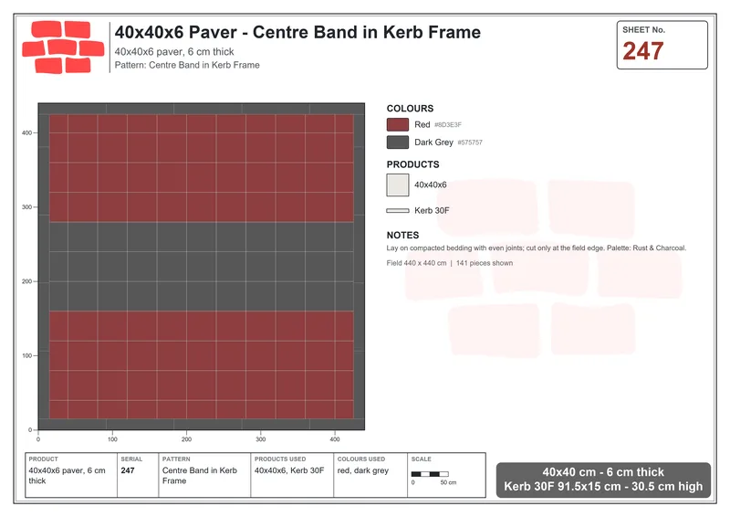 Interlock (Pasco) 40x40 cm · SQ44-247 · Centre Band in Kerb Frame · Laying plan Interlock (Pasco) 40x40 cm · SQ44-247 · Centre Band in Kerb Frame · Laying plan