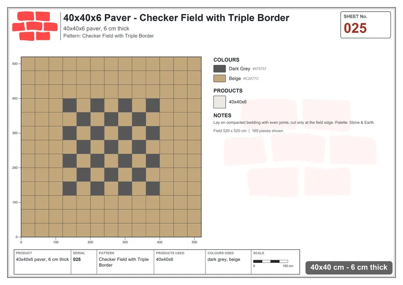 Interlock (Pasco) 40x40 cm · SQ44-25 · Checker Field with Triple Border · Laying plan Interlock (Pasco) 40x40 cm · SQ44-25 · Checker Field with Triple Border · Laying plan
