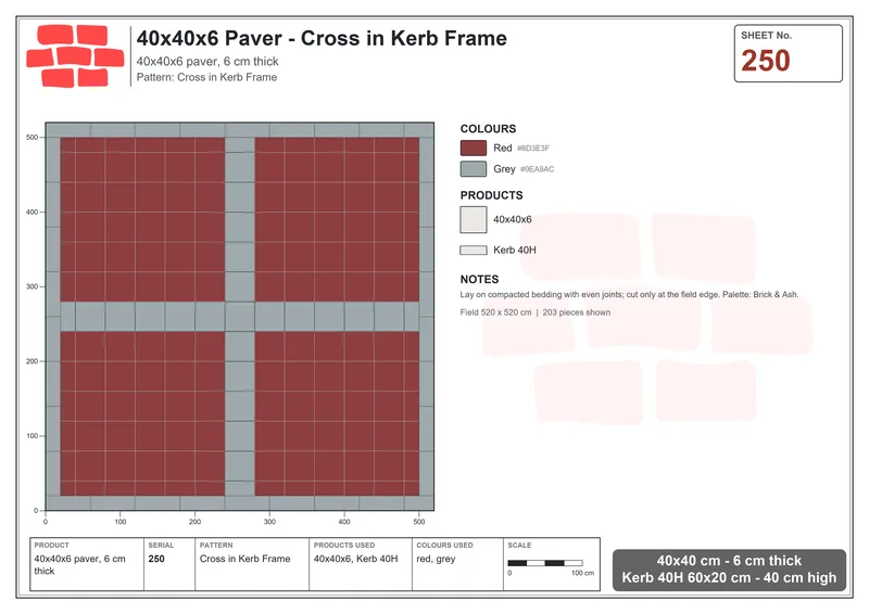 Interlock (Pasco) 40x40 cm · SQ44-250 · Cross in Kerb Frame · Laying plan Interlock (Pasco) 40x40 cm · SQ44-250 · Cross in Kerb Frame · Laying plan