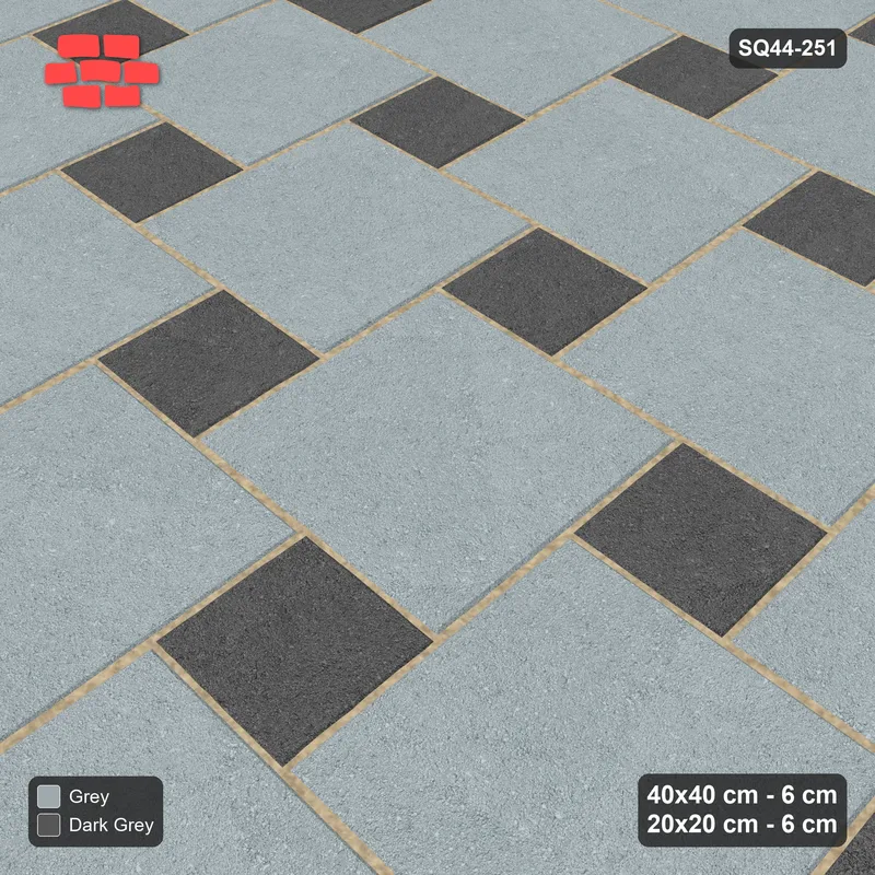 Interlock (Pasco) 40x40 cm · SQ44-251 · Offset Lattice, Solid Slabs, Mirrored - Charcoal Edge · Side view Interlock (Pasco) 40x40 cm · SQ44-251 · Offset Lattice, Solid Slabs, Mirrored - Charcoal Edge · Side view