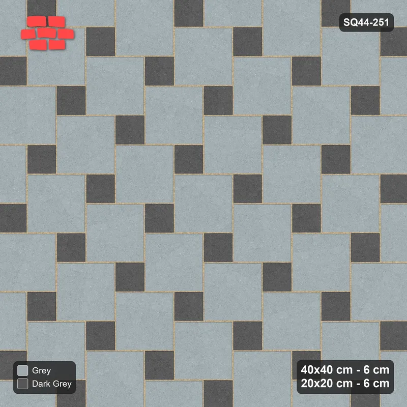 Interlock (Pasco) 40x40 cm · SQ44-251 · Offset Lattice, Solid Slabs, Mirrored - Charcoal Edge · Top view Interlock (Pasco) 40x40 cm · SQ44-251 · Offset Lattice, Solid Slabs, Mirrored - Charcoal Edge · Top view