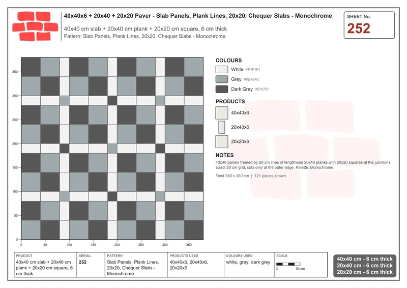 Interlock (Pasco) 40x40 cm · SQ44-252 · Slab Panels, Plank Lines, 20x20, Chequer Slabs - Monochrome · Laying plan Interlock (Pasco) 40x40 cm · SQ44-252 · Slab Panels, Plank Lines, 20x20, Chequer Slabs - Monochrome · Laying plan