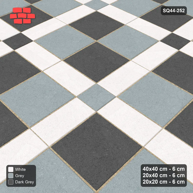 Interlock (Pasco) 40x40 cm · SQ44-252 · Slab Panels, Plank Lines, 20x20, Chequer Slabs - Monochrome · Side view Interlock (Pasco) 40x40 cm · SQ44-252 · Slab Panels, Plank Lines, 20x20, Chequer Slabs - Monochrome · Side view
