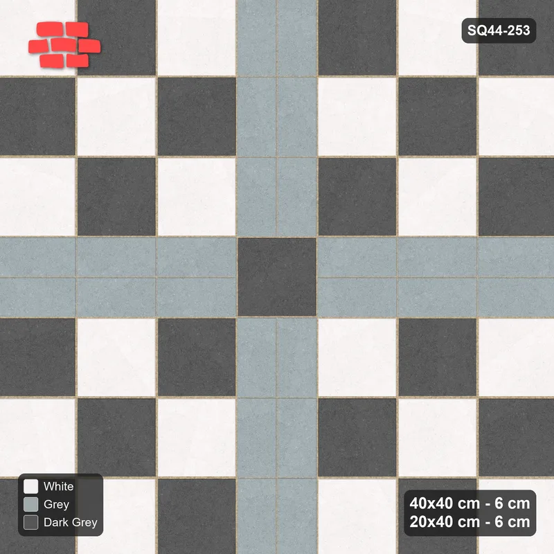 Interlock (Pasco) 40x40 cm · SQ44-253 · Slab Panels, Double Plank Lines, 120 cm Panels - Monochrome · Top view Interlock (Pasco) 40x40 cm · SQ44-253 · Slab Panels, Double Plank Lines, 120 cm Panels - Monochrome · Top view