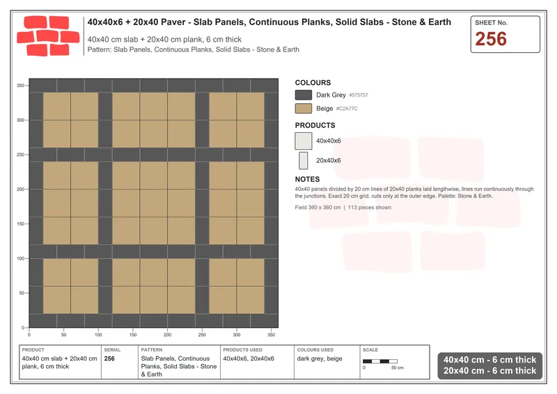 Interlock (Pasco) 40x40 cm · SQ44-256 · Slab Panels, Continuous Planks, Solid Slabs - Stone & Earth · Laying plan Interlock (Pasco) 40x40 cm · SQ44-256 · Slab Panels, Continuous Planks, Solid Slabs - Stone & Earth · Laying plan