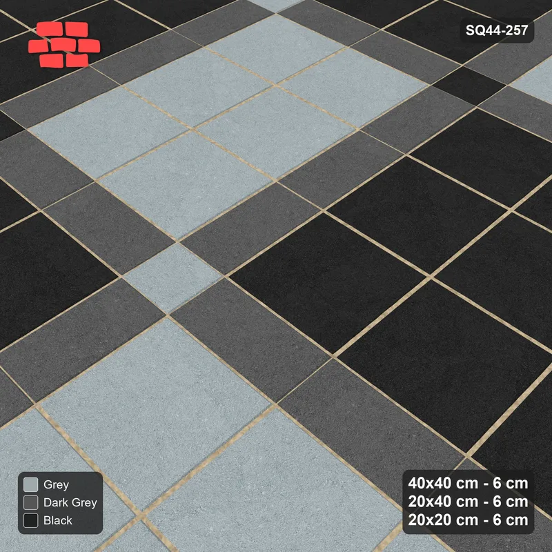 Interlock (Pasco) 40x40 cm · SQ44-257 · Slab Panels, Plank Lines, 20x20, 420 cm - Graphite Scale · Side view Interlock (Pasco) 40x40 cm · SQ44-257 · Slab Panels, Plank Lines, 20x20, 420 cm - Graphite Scale · Side view