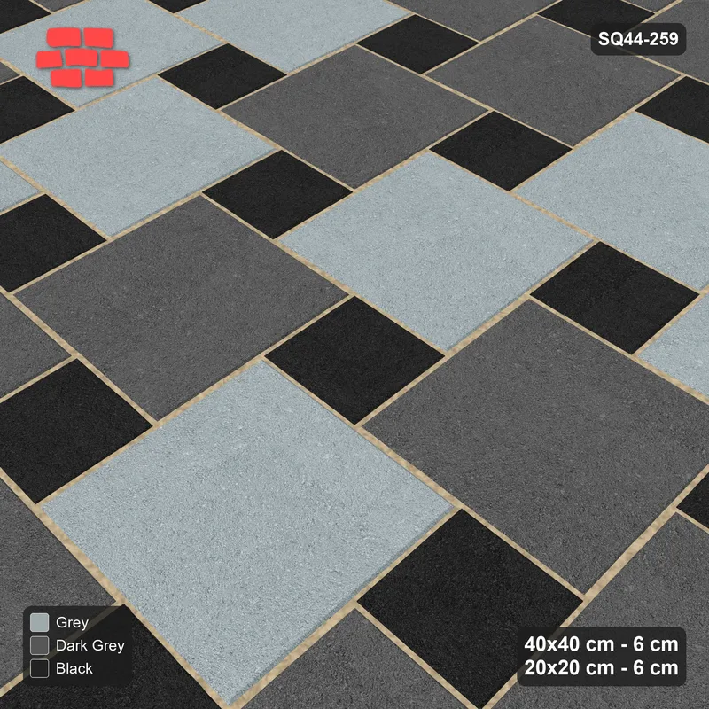 Interlock (Pasco) 40x40 cm · SQ44-259 · Offset Lattice, Tonal Blend, Mirrored - Graphite Scale · Side view Interlock (Pasco) 40x40 cm · SQ44-259 · Offset Lattice, Tonal Blend, Mirrored - Graphite Scale · Side view