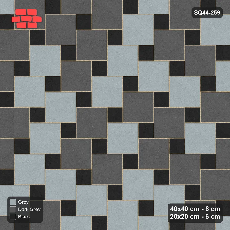 Interlock (Pasco) 40x40 cm · SQ44-259 · Offset Lattice, Tonal Blend, Mirrored - Graphite Scale · Top view Interlock (Pasco) 40x40 cm · SQ44-259 · Offset Lattice, Tonal Blend, Mirrored - Graphite Scale · Top view