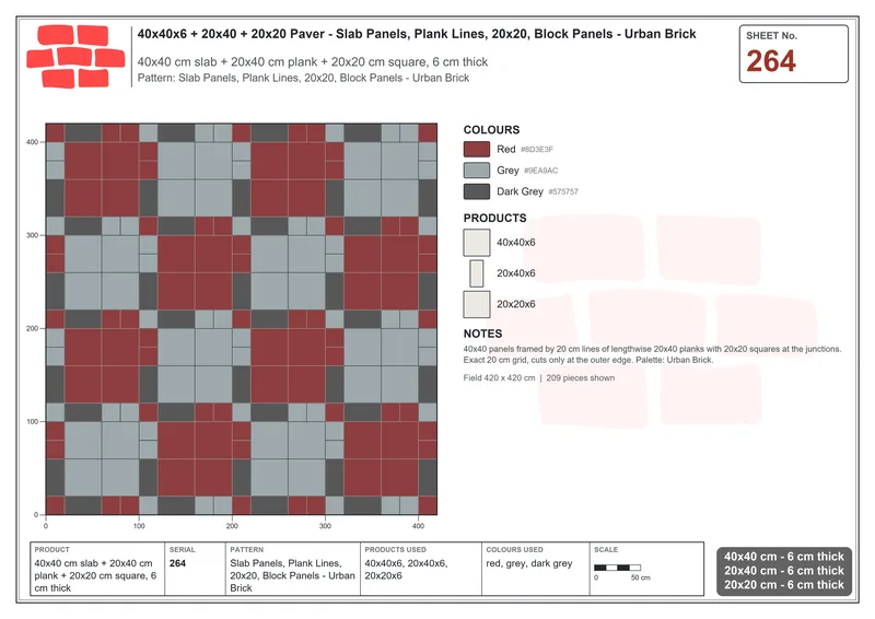 Interlock (Pasco) 40x40 cm · SQ44-264 · Slab Panels, Plank Lines, 20x20, Block Panels - Urban Brick · Laying plan Interlock (Pasco) 40x40 cm · SQ44-264 · Slab Panels, Plank Lines, 20x20, Block Panels - Urban Brick · Laying plan